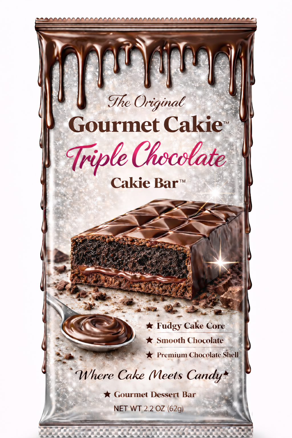The Original Gourmet Cakie Triple Chocolate Cakie Bar packaging