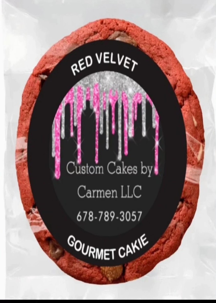 Red Velvet Gourmet Cakie in branded packaging